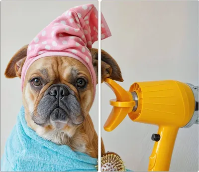Produktbild von Spritzschutz Herdabdeckplatte Schneidebrett aus Glas Hund mit Badehandtuch 2-Teilig (60x52cm)