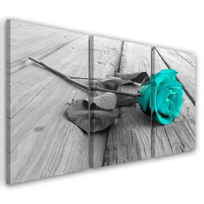 Produktbild von Triptychon auf leinwand blaue blumen 150x100 cm Feeby blau wandbild bereit zum aufhängen