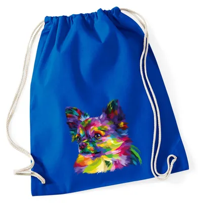 Produktbild von Huuraa Turnbeutel Chihuahua Colorful 12 Liter Bright Royal Baumwolle Rucksack Geschenkidee