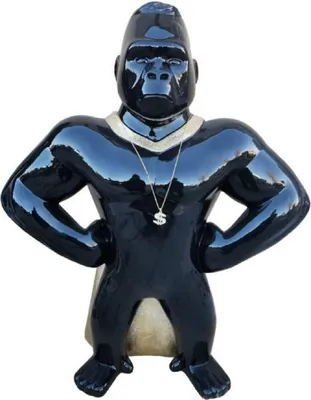Produktbild von Casa Padrino Luxus Deko Skulptur Gorilla Affe Schwarz / Gold H. 75 cm - Wetterbeständige Deko Figur - Wohnzimmer Deko Figur - Garten Deko Figur - Luxus Deko Tierfigur