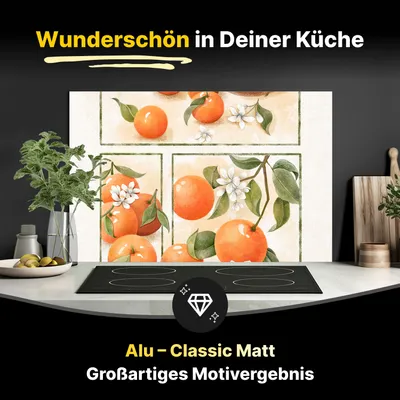 Produktbild von Spritzschutz Küchenrückwand aus Aluminiumverbund in Matt 100x50 cm - Vintage Zitrusfrüchte Aquarell Kunstwerk
