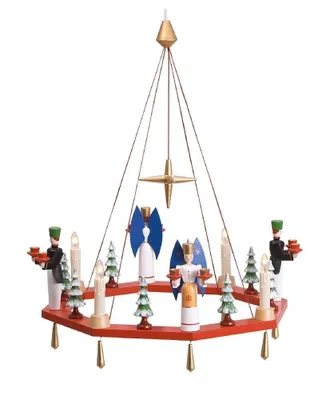 Produktbild von Lichterkranz  Adventskranz rot mit Engel und Bergmann elektrisch BxT = 38x38cm NEU