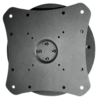 A close-up, top-down view of a black VESA mount bracket for a flat-screen TV.