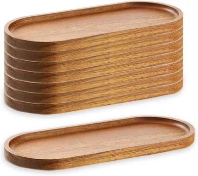 Obrázok produktu pre Drevené servírovacie dosky, 8 kusov - 28 x 10 cm - Servírovacie taniere - Doska na studené jedlá - Dekoratívne - Vodotesné a odolné voči prachu