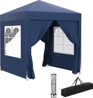 Image de Outsunny Tonnelle de jardin extérieure 2 x 2 m, tonnelle pliante pop-up, réglable en hauteur, protection UV, cadre en acier, 4 côtés amovibles, pour camping, festival, plage, sac de transport, bleu
