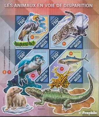 Produktbild von Briefmarken Niger 2015 Mi 3892-3895 Kleinbogen (kompl. Ausg.) postfrisch Bedrohte Tiere
