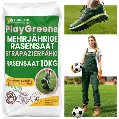 Obrázok produktu pre ECODECO Trávnikové semená pre šport a hry – rýchlo klíčivé trávnikové semená – semená na jarné dosievanie, odolné voči pošliapaniu – trávnik pre šport a hry, 10 kg