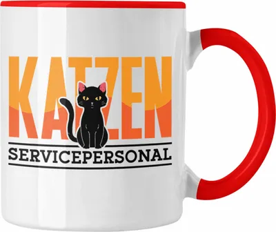 Produktbild von Trendation - Katzen Servicepersonal Tasse Geschenkidee Lustig Spruch Katzenbesitzer KatzenMama (Rot)