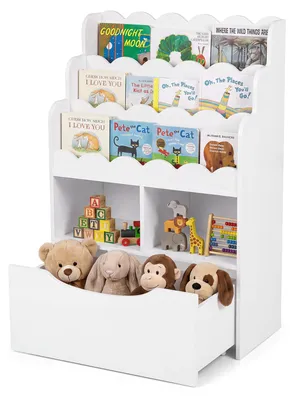 Zdjęcie produktu dla KOMFOTTEU, 5-poziomowa drewniana półka na książki dla dzieci w stylu Montessori, półka na zabawki