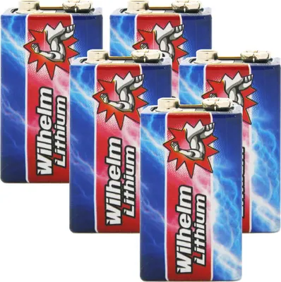 A group of 9V batteries with a blue and red label featuring a muscular arm graphic.