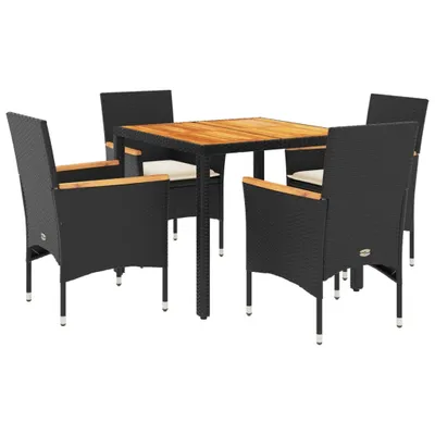 Produktbild von vidaXL 5-tlg. Garten-Essgruppe mit Kissen Schwarz Poly Rattan Akazie