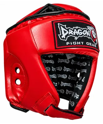 Obrázek produktu pro Dragon DRG-99-L, certifikovaná ochrana hlavy podle standardu IFMA – Profesionální boxerská helma pro Muay Thai a kickbox pro bojové sporty, vyrobená z pravé kůže – Certifikována podle normy CE – Modrá/Červená (Červená, velikost L)