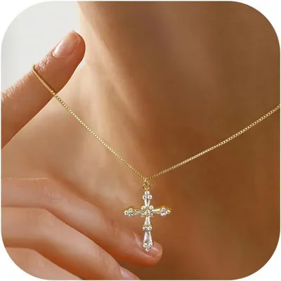 Produktbild von Dochais Kreuz Kette für Damen 14K Gold Vergoldet Silber Goldkette Halskette Frauen Gold Kreuz anhänger Modeschmuck Geschenke