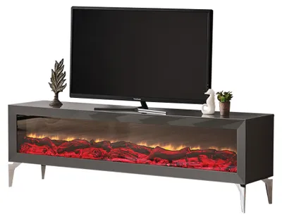 Produktbild von Kamin Tisch Sideboard TV Ständer Wohnzimmer RTV Lowboard Grau Holz