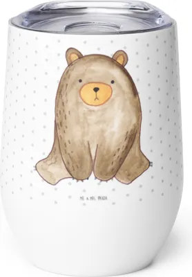 Produktbild von Mr. & Mrs. Panda thermosbecher Bär sitzend - Weiß - Geschenk, kaffee tasse, Teddy, Thermobecher, Thermo Becher, glühwein, glühweinbecher