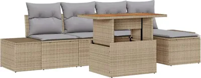 Immagine prodotto di Set di divani da giardino vidaXL, 6 pezzi, color beige, in rattan sintetico