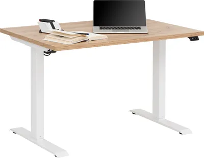 Produktbild von Schreibtisch >e-desk< in Eiche/weiß- 160x72x80 (B/H/T) elektrisch verstellbar
