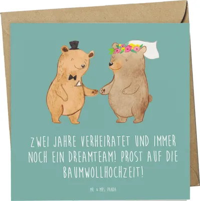 Produktbild von Mr. & Mrs. Panda Klappkarte 2. Hochzeitstag Baumwollhochzeit - Meeresbrise - Geschenk, zweiter, Heiraten, Geschenke, Grußkarte, anlasskarte, Glückwunschkarte, Beziehung