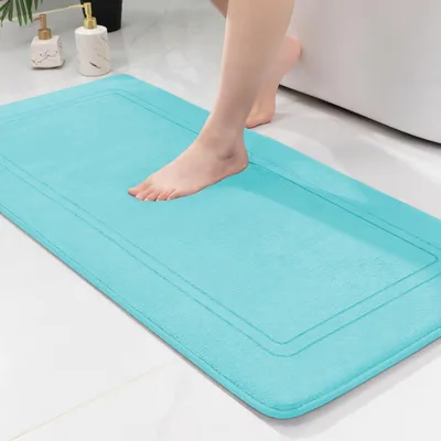 Image de Tapis de bain antidérapant, tapis de bain moelleux, tapis de bain absorbant, tapis de douche, tapis de sol pour salle de bain, turquoise, 60 x 120 cm
