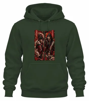 Produktbild von Samurai Katana Drache Japan Tattoo Krieger Y2K Yakuza Edo Hoodie Kapuzenpullover, Flaschengrün, XXL