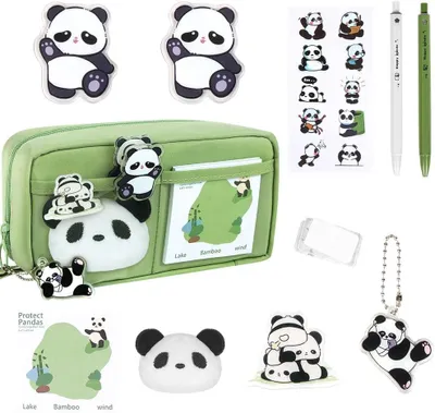 Produktbild von Federmäppchen, große Kapazität, Panda Design, für Schulbedarf, mit Reißverschluss