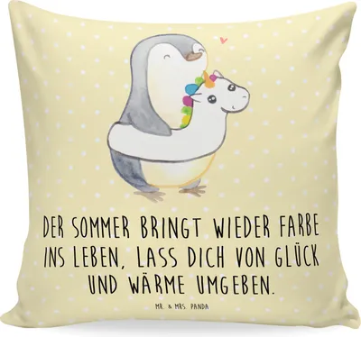 Produktbild von Mr. & Mrs. Panda Kissen 40x40 Sommerfarben - Gelb Pastell - Geschenk, Sommergefühle, Dekokissen, Gemütlichkeit, Handgefertigte Produkte, Kuschel, handgefertigt, Strand