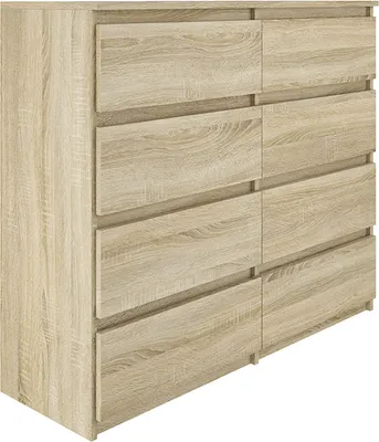 Produktbild von YUMEBLY | Kommode mit 8 Schubladen 120x97x40 cm Schrank für Kleidung, Dokumente, kleine Gegenstände für Schlafzimmer, Wohnzimmer und Büro | Sonoma