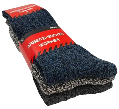 Produktbild von 3 Paar Arbeits-Socken Work Wollsocken Strick, Blau, Grau, D.Grau/39-42