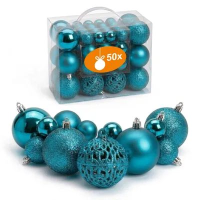 Immagine prodotto di Set di 50 palline di plastica per albero di Natale, colore turchese, resistenti alla rottura