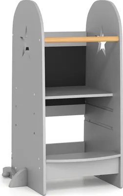 Image de COSTWAY Tabouret marchepied polyvalent pour enfants, tour pour enfants debout avec hauteur réglable, tableau à double face, rampe de sécurité et pieds anti-basculement