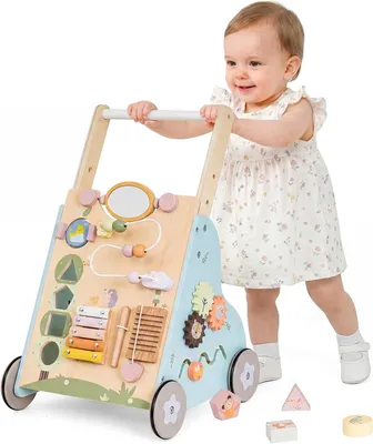 Productafbeelding van Houten Montessori-loopwagen met activiteitencentrum voor baby's