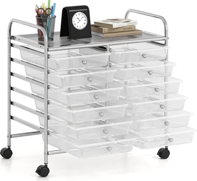 Obrázok produktu pre Vozík COSTWAY s 12 stohovateľnými zásuvkami, zásuvkový vozík s kovovým rámom a policou 64 x 38 x 62 cm