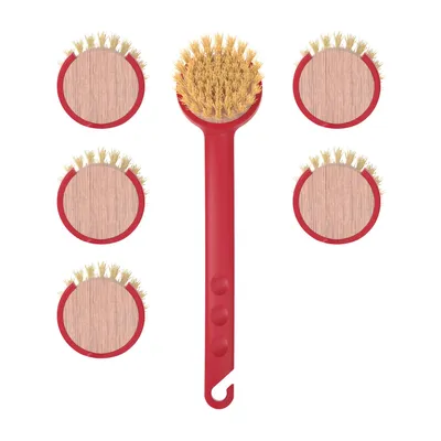 Produktbild von Rival 6er Set Spülbürste Euro-Line mit 5 Wechselköpfen aus Buchenholz rot