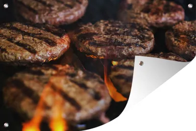 Obrázek produktu pro MuchoWow® Zahradní plakáty - Gril - Oheň - Hamburger - 120x180 cm - Zahradní dekorace