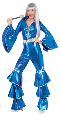 Imagen del producto de Conjunto de mujer de los años 70, estilo discoteca, mono retro, traje de baile, color azul, talla S (36/38), ideal para carnaval
