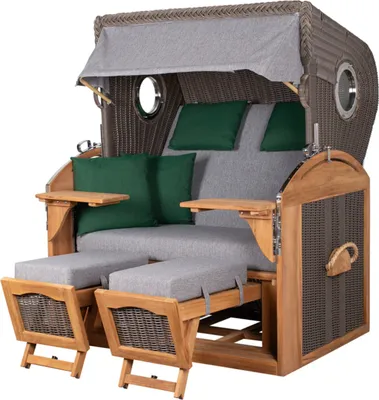 Produktbild von Strandkorb - bene living - Borkum XL Teak Bullauge - PE grau - Modell 571 - 2,5-Sitzer inkl. Liftersystem