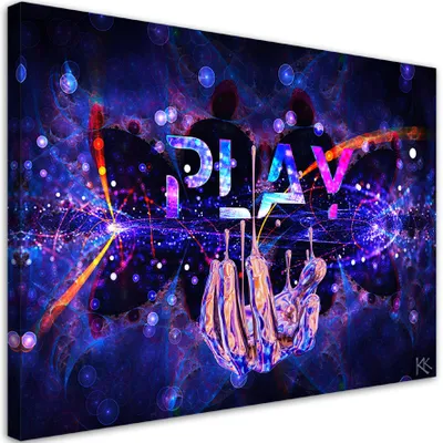 Produktbild von Leinwandbild Play Neon mit Zeichen 60x40 Feeby Violett bild für die wand bereit zum aufhängen