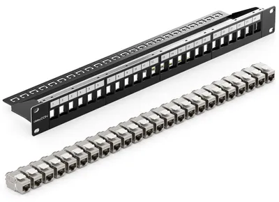 Produktbild von deleyCON 24 Port CAT 8 Patchpanel Set 19 Zoll 1 HE 40 Gbit/s 2000MHz