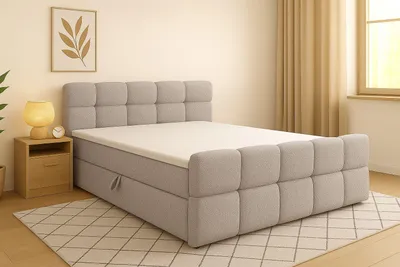 Produktbild von Boxspringbett NUBIO 140x200 mit Bettkasten Bonell-Matratz LUMO 65 Hell Grau Mittelhart