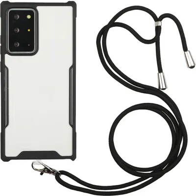 Zdjęcie produktu dla Pokrowiec König Design kompatybilny z Samsung Galaxy S21 Ultra plastikowy pokrowiec na telefon komórkowy z łańcuszkiem - Etui pokrowiec na telefon komórkowy czarny