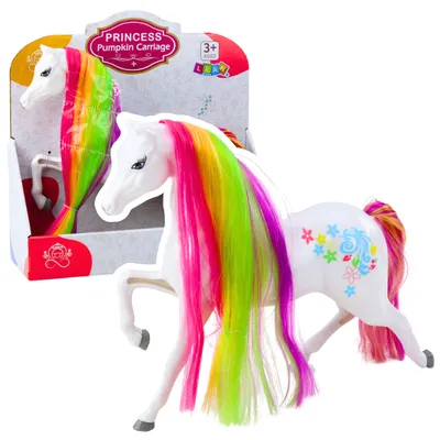 Produktbild von Figur Großes Märchenpferd Regenbogenmähne Bunte Verzierungen Weiß