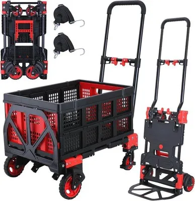 Produktbild von Famanu Handwagen 2-in-1 mit 4 Rädern und einziehbarem Griff - 160 kg Tragfähigkeit