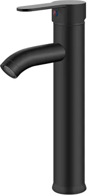 Produktbild von Mattschwarzer Wasserhahn, Kupfer-Waschbecken-Mischbatterie, Warm- und Kaltwasser, matter Waschbeckenhahn, elegantes Retro-Design, Einloch-Hebelhahn, langlebiges Waschbecken