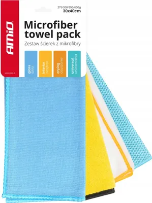 Image de Kit de chiffons de nettoyage en microfibre pour voiture 30x40cm 4 pcs 275/300/350/600g AMIO-03751