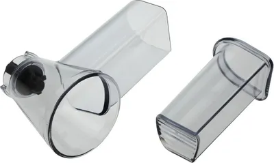 Two clear plastic attachments for a kitchen appliance are shown against a white background.