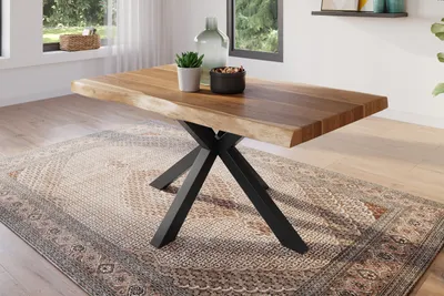 Produktbild von Esstisch 160 x 85 cm Akazie massiv natur Baumkantentisch Spider-Gestell schwarz ATLAS