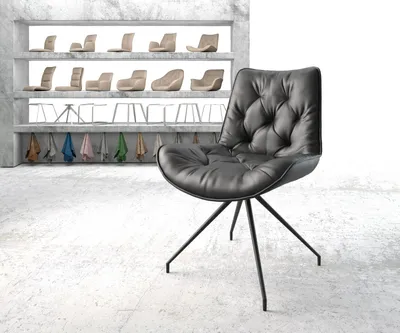 Produktbild von DELIFE Esszimmerstuhl Taimi-Flex Echt-Leder Schwarz Kreuzgestell konisch Schwarz