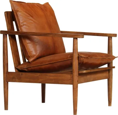 Image de vidaXL Fauteuil marron cuir véritable avec acacia