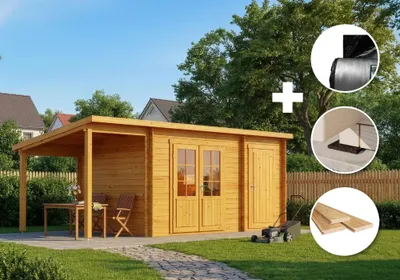 Produktbild von Alpholz Gartenhaus Set Maria Anbau&Schleppdach Impräg. mit Boden&Dacheind.
