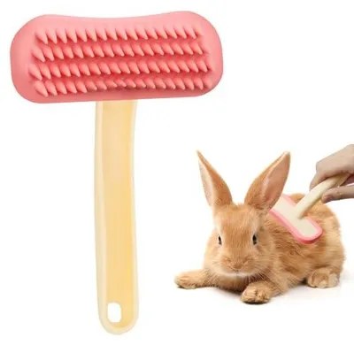 Produktbild von Kaninchenbürste, weicher Silikon-Massagekamm für Kleintiere, praktische Kaninchenbürste zur Fellpflege, Zubehör für die Kaninchenpflege, geeignet für Katzen, Welpen und andere Haustiere Hasenbürste